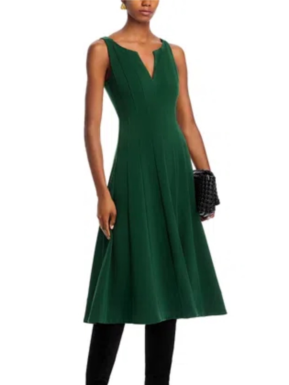 NWT Aqua Crepe V Neck Midi Dress in Dark Green Size XS